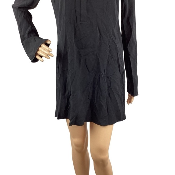 Theory Mini Dress Black Rosina Crepe 2 Long Sleeve Flared Hem Size 4 - Picture 3 of 7